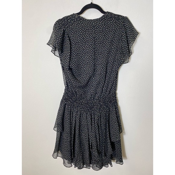 Halston Heritage Black Green Patterned V-Neck Flutter Sleeve Dress Sz M - Picture 2 of 4